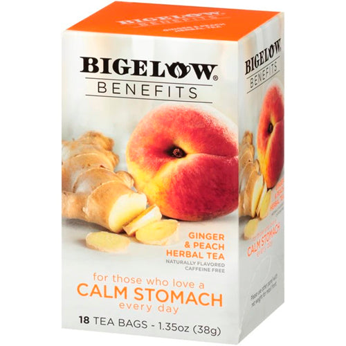 Bigelow Benefits Calm Stomach Ginger Peach Herbal Tea, 18 Tea Bags